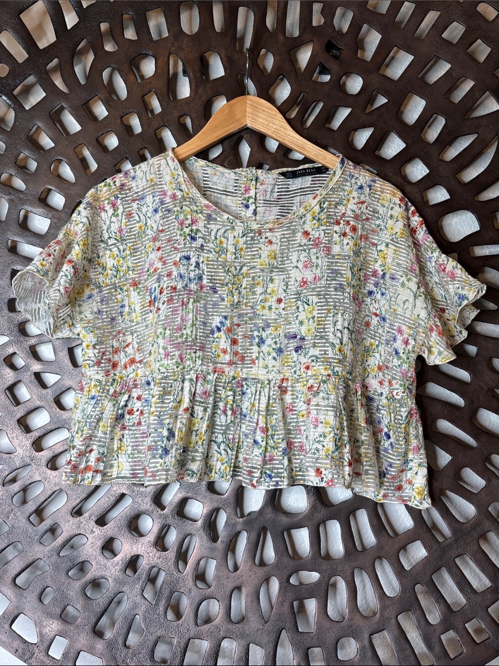 🌸 Zara Cottagecore Floral Peplum Top Women’s Small Multicolor Lightweight 🌸 - Picture 2 of 10